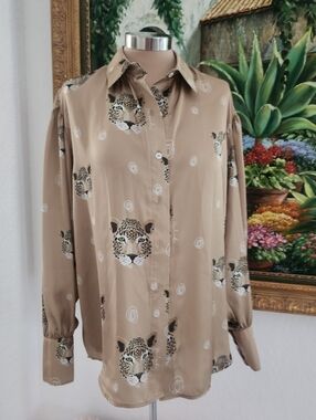 BULULU | Beige Leopard Print Long-Sleeve Shirt